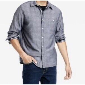 Goodfellow & Co Mens Button Up Shirt Double Weave Dark Gray Standard Fit - Large